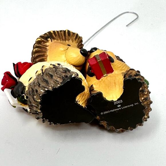 Vintage Hallmark Hedgehog Couple Christmas Ornament Stuck on You 2003 - Picture 5 of 9